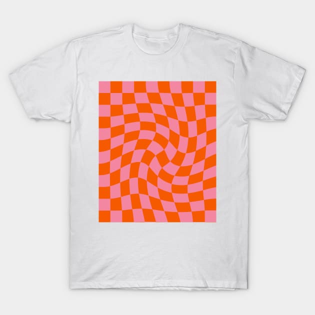 Twirl Checkerboard pink pattern T-Shirt by Vintage Dream